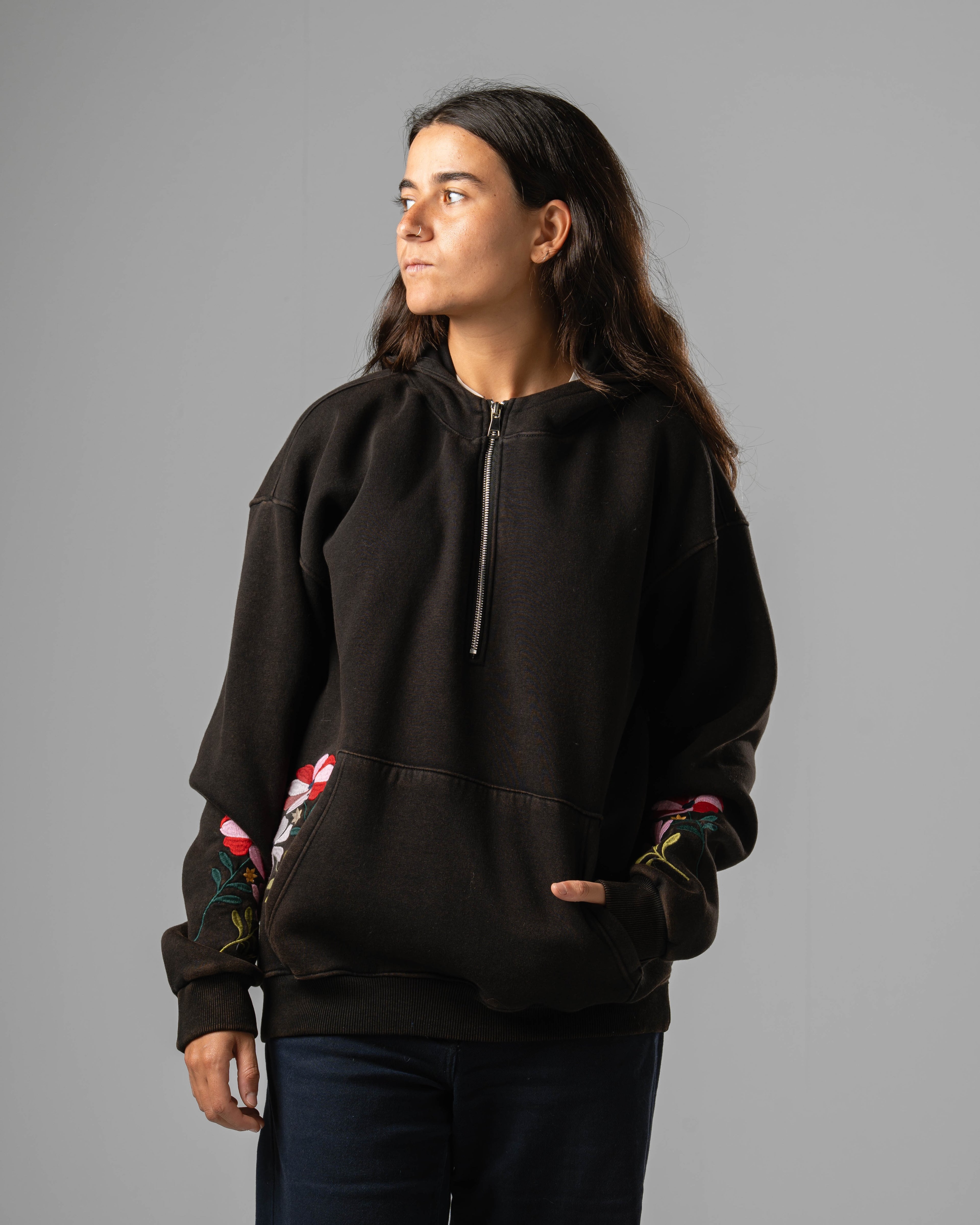 Black Eternal Flowers Quarter-Zip Hoodie