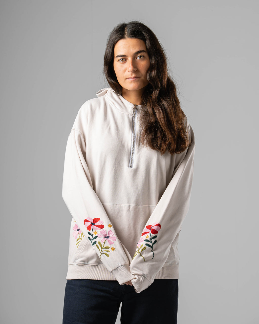 Silver Eternal Flowers Quarter-Zip Hoodie