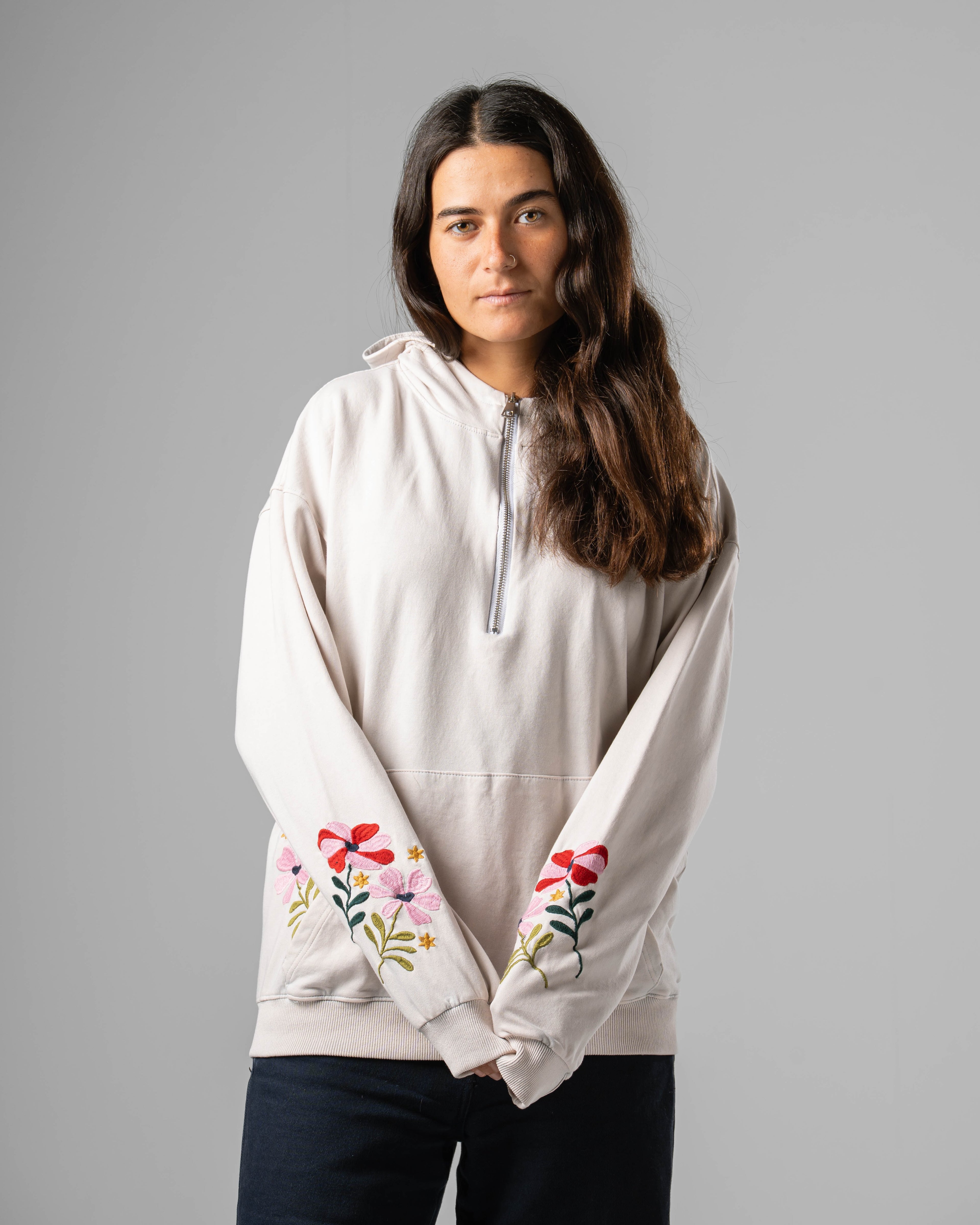 Silver Eternal Flowers Quarter-Zip Hoodie
