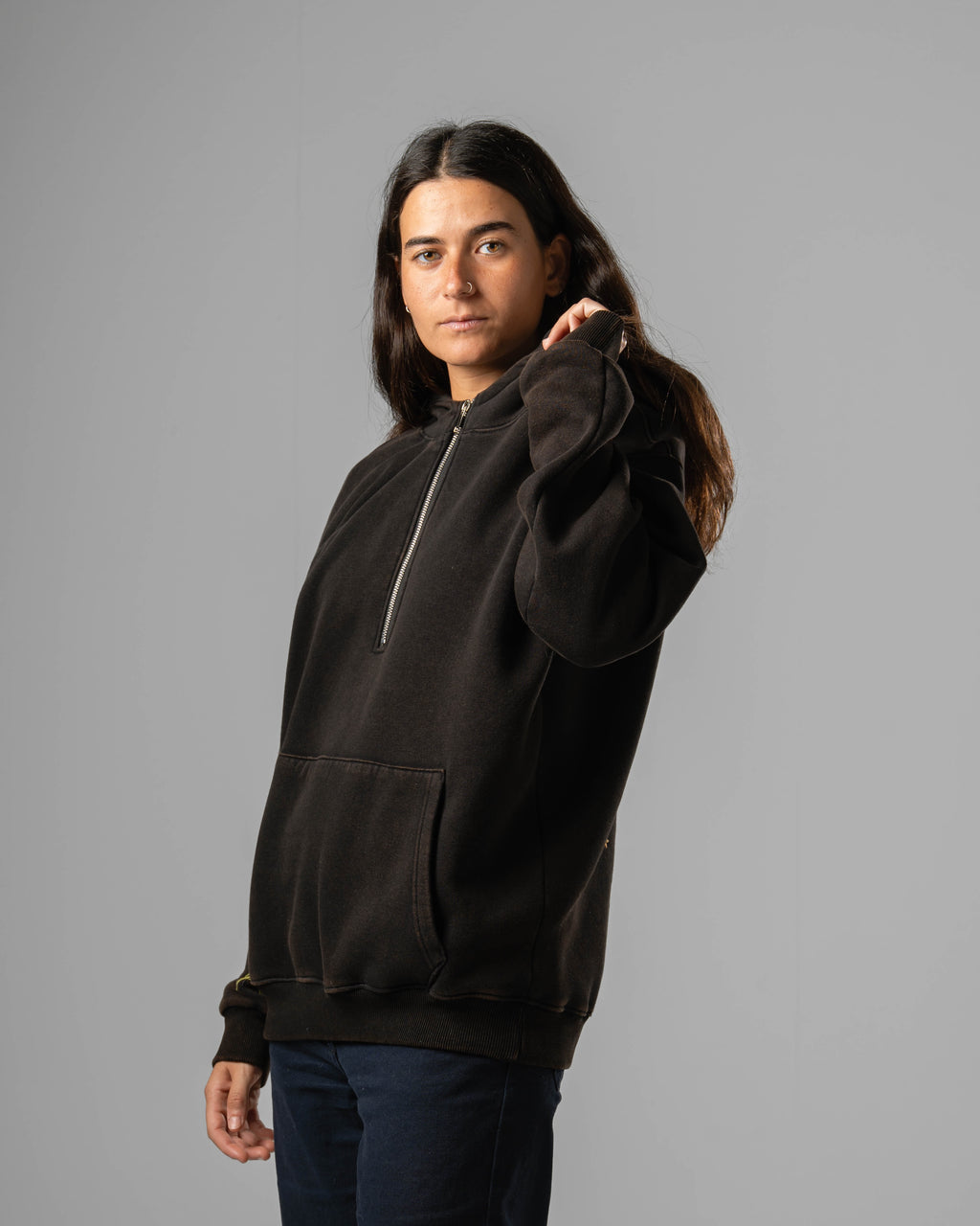 Black Eternal Flowers Quarter-Zip Hoodie