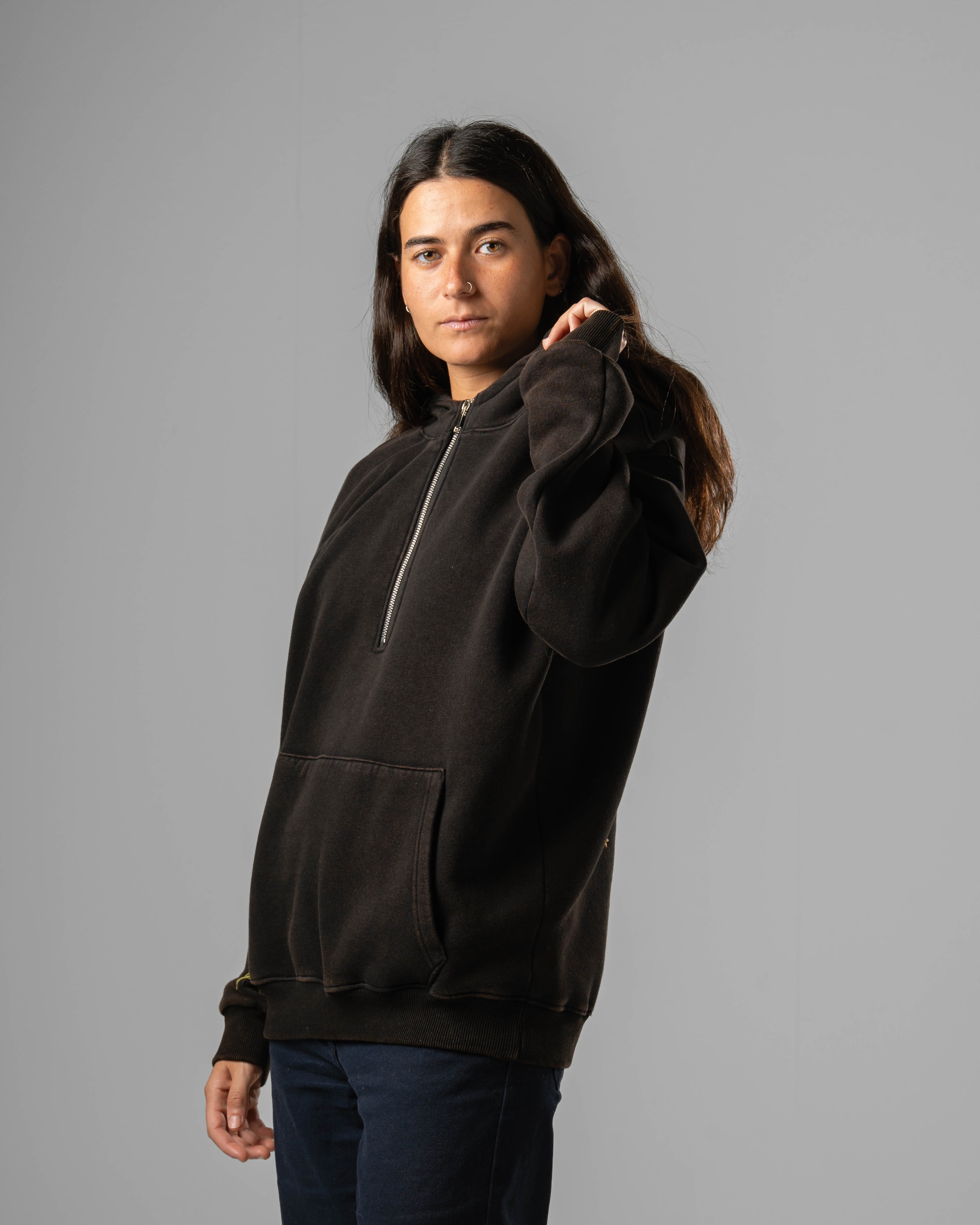 Black Eternal Flowers Quarter-Zip Hoodie