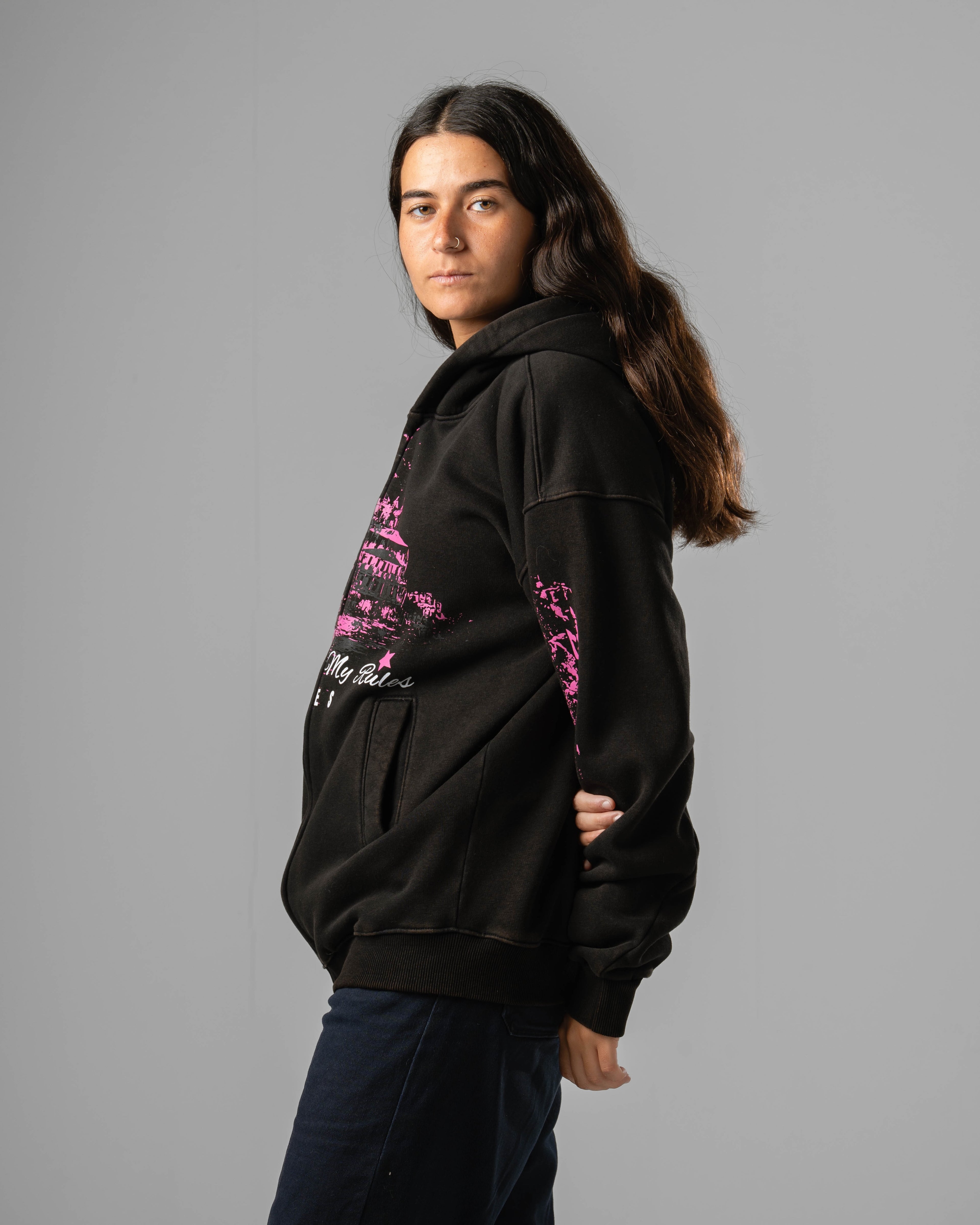 Washed Black Castle Zip Hoodie