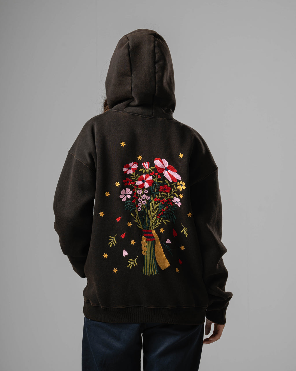 Black Eternal Flowers Quarter-Zip Hoodie