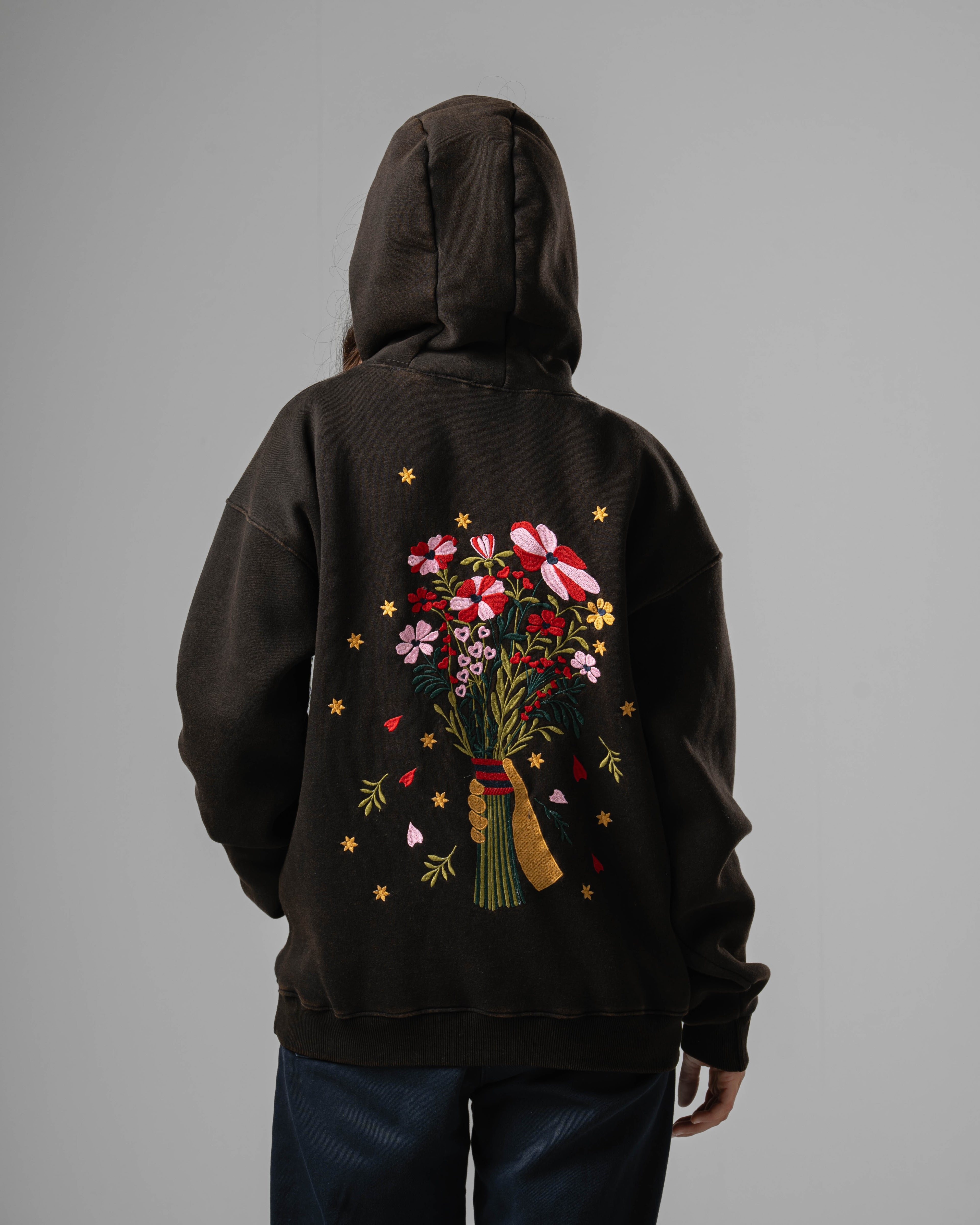 Black Eternal Flowers Quarter-Zip Hoodie