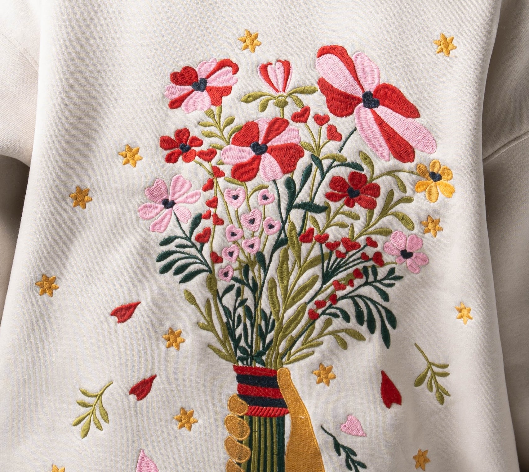 Beige Eternal Flowers Quarter-Zip Hoodie