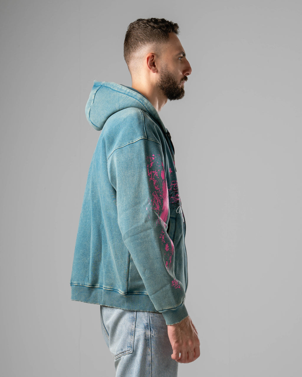 Washed Teal Castle Zip Hoodie