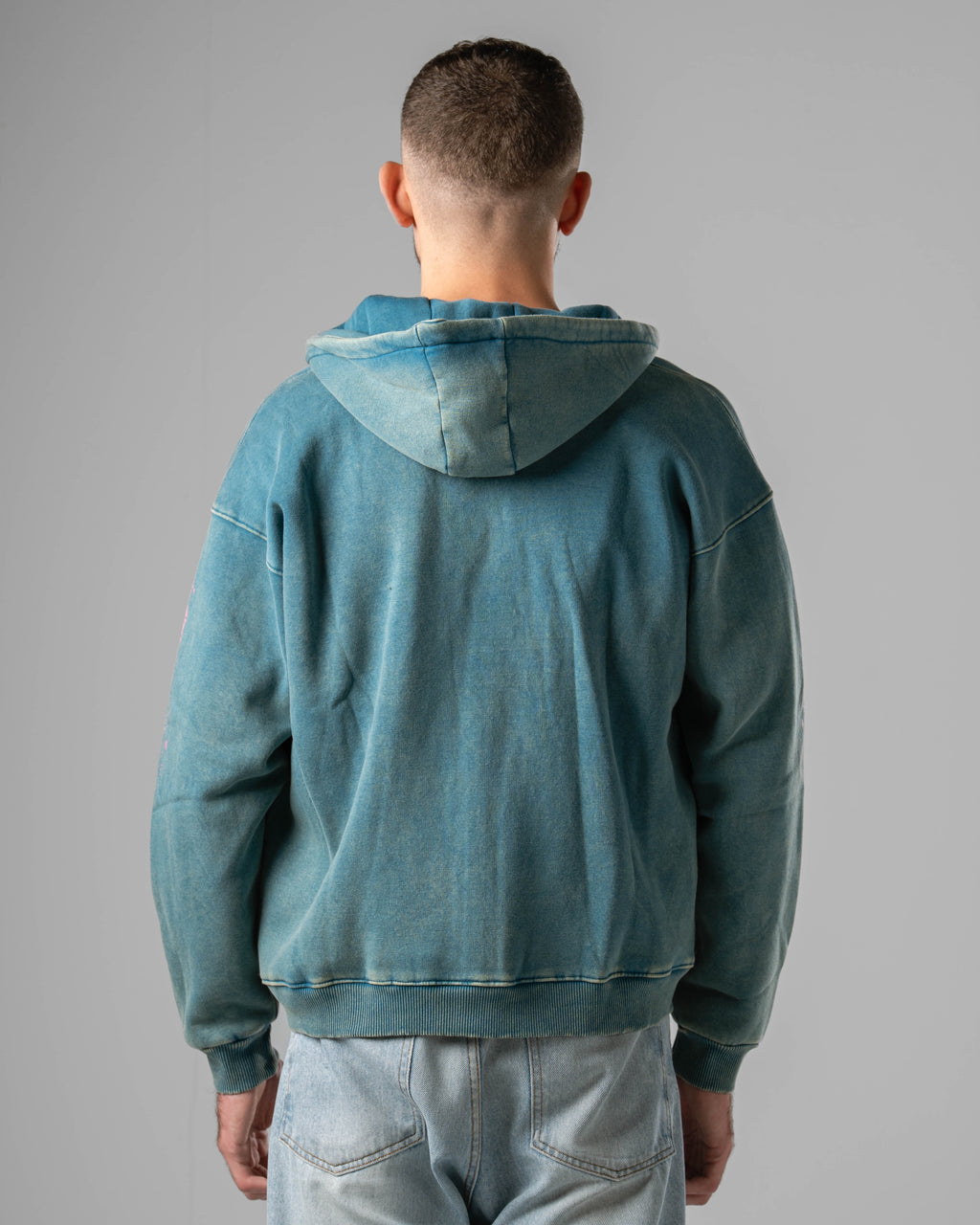 Washed Teal Castle Zip Hoodie